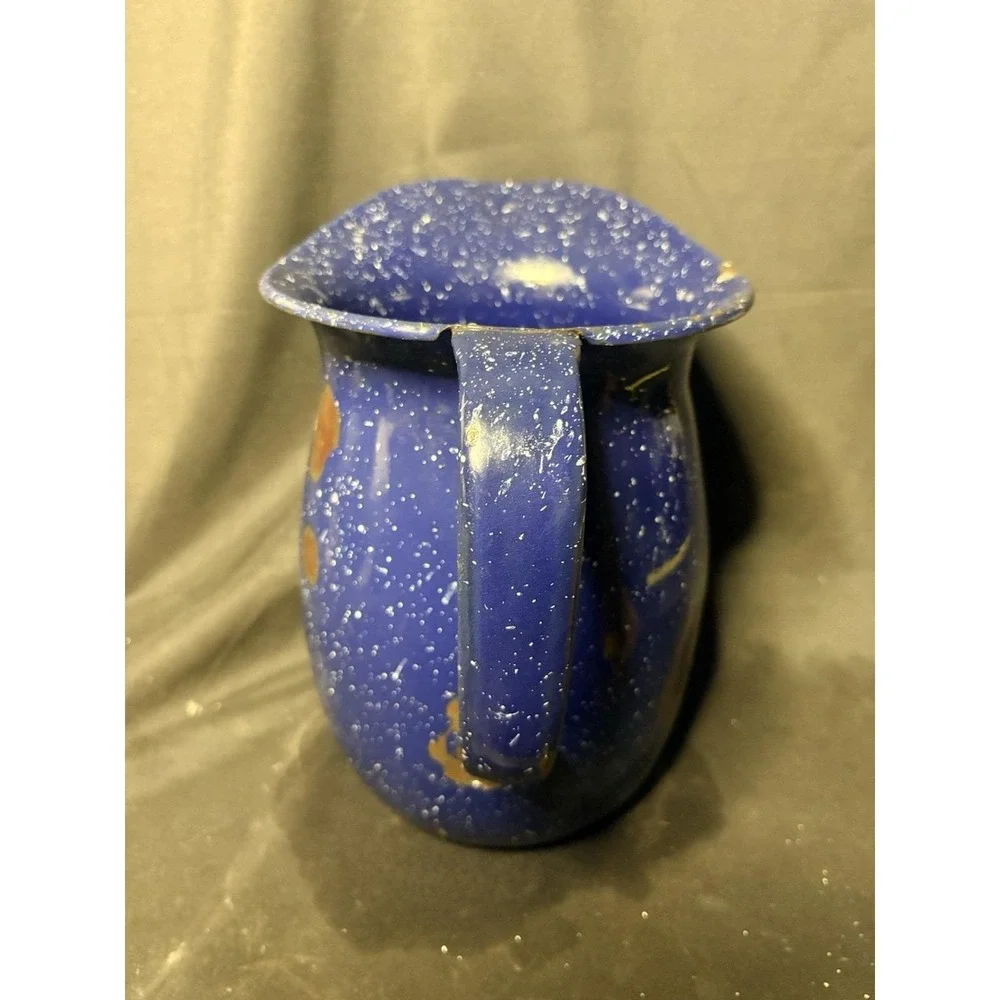 WWII USN Geuder Paeschke & Frey Co Blue Enamel Graniteware Pitcher 5 QT - Picture 6 of 9